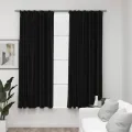 Rideaux occultants aspect lin crochet 2pcs Anthracite 140x175cm