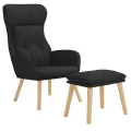 Chaise de relaxation avec repose-pied Noir Tissu