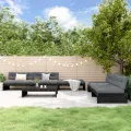 Salon de jardin 6 pcs avec coussins noir bois massif