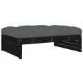 Salon de jardin 6 pcs avec coussins noir bois massif