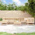 Salon de jardin 8 pcs avec coussins bois massif