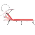 Chaise longue pliable avec toit aluminium et textilène rouge