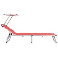 Chaise longue pliable avec toit aluminium et textilène rouge