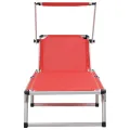 Chaise longue pliable avec toit aluminium et textilène rouge