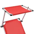 Chaise longue pliable avec toit aluminium et textilène rouge