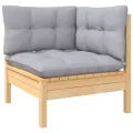 Salon de jardin 11 pcs avec coussins gris bois de pin