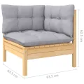 Salon de jardin 11 pcs avec coussins gris bois de pin