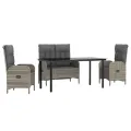Ensemble à manger jardin 4pcs et coussins Gris Résine tressée