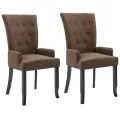 Chaises à manger avec accoudoirs lot de 2 marron tissu