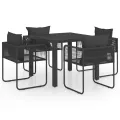 Ensemble à manger de jardin 5 pcs PVC résine tressée noir
