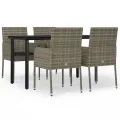 Ensemble à manger de jardin coussins 5 pcs noir et gris