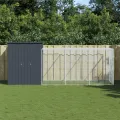 Poulailler avec cour anthracite 165x455x181 cm acier galvanisé