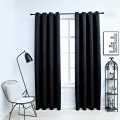 Rideaux occultants avec anneaux 2 pièces Noir 137 x 213 cm Tissu