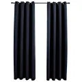 Rideaux occultants avec anneaux 2 pièces Noir 137 x 213 cm Tissu