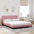 Cadre de lit avec LED sans matelas rose 160x200 cm velours