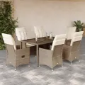 Ensemble à manger de jardin et coussins 7 pcs beige poly rotin
