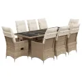Ensemble de bistro de jardin 9 pcs coussins beige poly rotin