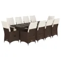 Ensemble de bistro de jardin 11 pcs coussins marron poly rotin