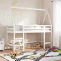 Lit superposé avec échelle et toit sans matelas blanc 80x200 cm