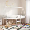 Lit haut sans matelas blanc 80x200 cm bois de pin massif