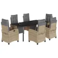 Ensemble à manger de jardin coussins 7 pcs mélange beige rotin