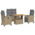 Ensemble à manger de jardin coussins 4 pcs beige résine tressée