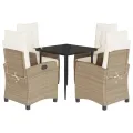 Ensemble à manger de jardin avec coussins 5pcs Beige poly rotin