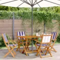 Ensemble à manger de jardin 5 pcs bleu blanc tissu bois massif