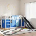 Lit superposé sans matelas avec toboggan et rideaux 90x200 cm