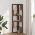 Bibliothèque d'angle à 5 niveaux chêne marron bois d'ingénierie
