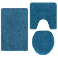Ensemble de 3 tapis de bain  Bleu Polypropylène Antidérapant