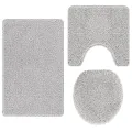 Ensemble de 3 Tapis de Bain Gris Polypropylène Antidérapant