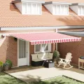 Store rétractable manuel avec LED Rayures rouges et blanches 450x300 cm