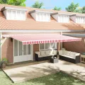 Store Rétractable Manuel avec Rayures Rouges et Blanches 600x350 cm