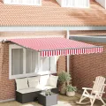 Auvent Rétractable Automatique Rayé Rouge et Blanc 350x250 cm