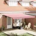 Store Rétractable Automatique avec LED Rayures Rouges et Blanches 450x350 cm
