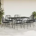 Ensemble à manger de jardin 7pcs noir poly rotin verre