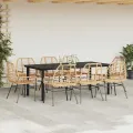 Ensemble à manger de jardin 9 pcs marron résine tressée verre