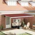 Store rétractable manuel en orange et marron - 450x300 cm