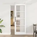 Porte Coulissante  avec Matériel 'ORKDAL'Blanc Bois Massif & Verre