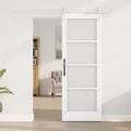 Porte Coulissante  avec Matériel 'ORKDAL'Blanc Bois Massif & Verre