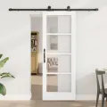 Porte Coulissante  avec Kit de Quincaillerie 'ORKDAL'Bois Massif Blanc & Verre