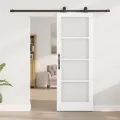 Porte Coulissante  avec Kit de Quincaillerie 'ORKDAL'Bois Massif Blanc & Verre