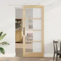 Porte Coulissante  avec Kit de Quincaillerie 'ORKDAL'Bois Massif & Verre