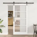Porte coulissante avec kit de quincaillerie blanche 93x202 cm en bois massif de pin