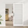 Set de Porte Coulissante  avec Matériel Blanc 93x211 cm Bois Massif Pin