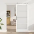 Porte Coulissante  avec Matériel Blanc 93x211 cm Bois Massif en Pin