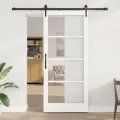 Porte Coulissante  avec Ensemble de Matériel Blanche 93x211 cm Bois Massif de Pin