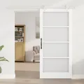 Ensemble de Porte Coulissante avec Quincaillerie  Blanc 93x202 cm Bois Massif de Pin