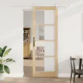 Porte Coulissante avec Set de Quincaillerie 83x232 cm en Bois Massif de Pin